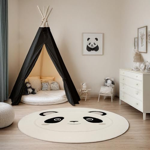 the carpet Jungle Kids Teppich für Kinderzimmer, Kinderteppich, 3D-Effekt, Pflegeleicht, strapazierfähig, Panda, 160 cm Rund