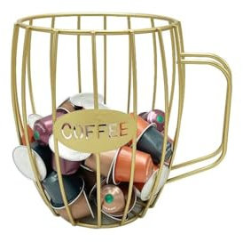 Coffee Porte Capsule Café, Métal Support de Dosettes de Café, à Capsules de Café, Panier de Rangement de Café Pour Comptoir de Cuisine, Bar à Café, Organisateur de Station de Café (Or)
