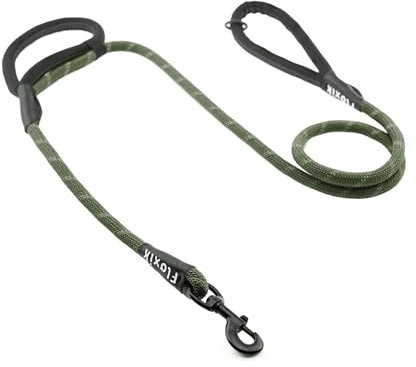 Floxik Tauleine für Hunde Grün | Innovative 1,5m Hundeleine mit Zwei Griffen und reflektierenden Nähten für mittelgroße & große Hunde | wetterbeständiges & belastbares Kletterseilmaterial