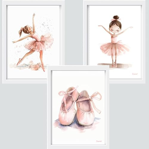 Originalys | 3x A3 Poster | Ballerinas | Mädchenzimmer | Babyzimmer | Sanft Rosa Töne | Deko Poster für Kinder | DIN A3 oder A4 (Rahmen NICHT enthalten)