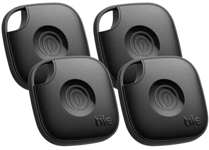 Tile by Life360 Mate (2024) – Bluetooth-Tracker, Schlüssel- und Gegenstandsfinder für Schlüssel, Taschen und mehr. Handy-Finder. iOS- & Android-kompatibel. Handy-Finder. 4er-Pack (Schwarz)