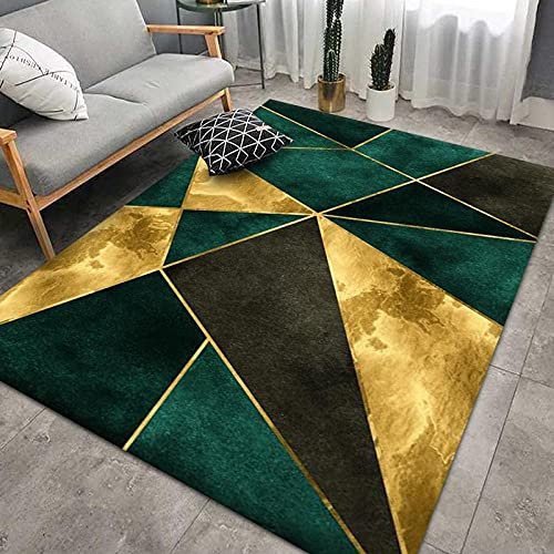 Goldene geometrische Dreiecke, dunkelgrün, rutschfester Teppich, moderner, leichter Luxus-Teppich für Wohnzimmer