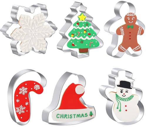 Large Christmas Cookie Cutters - 6 Pcs 4 Inch Holiday Cookie Cutter - Christmas Tree, Santa Hat, Snowflake, Gingerbread Men, Snowman and Candy Cane Shapes Cookie Molds for Winter Holiday DIY Baking