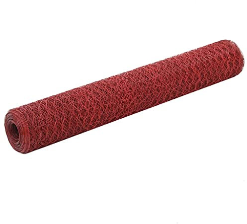 JUDYY Drahtzaun Stahl mit PVC-Beschichtung 25x1 m Rot, Maschendrahtzaun, Gartenzaun, Hühnerzaun, Hundezaun, Hasendraht, Draht Zaun 143305