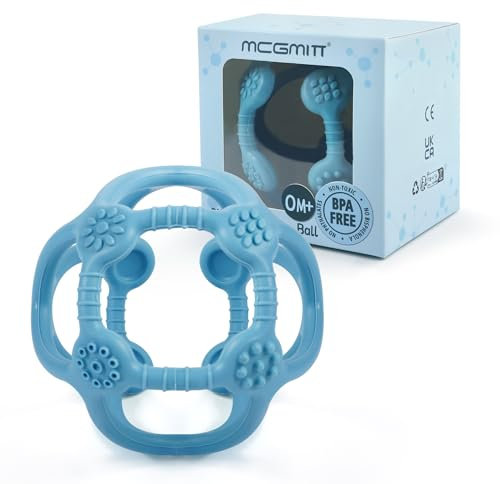 MCGMITT Balle de préhension pour bébé, anneau de dentition et jouet en silicone, pour tout-petit, balle de bébé anneau de dentition à saisir et à mâcher, 100% sans BPA (Bleu)