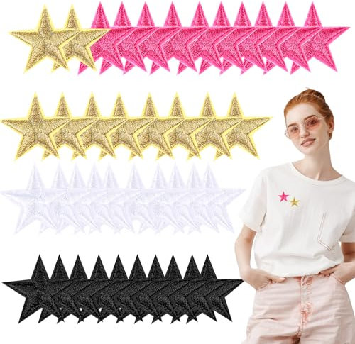 YUXIANLB 40 Stück Goldene Sterne Zum Aufbügeln Aufnähebare Bestickte Sterne Applikationen Zum Aufbügeln Sternaufnäher Bestickte Applikationen Für Kleidung Jacken Hüte Rucksäcke Jeans