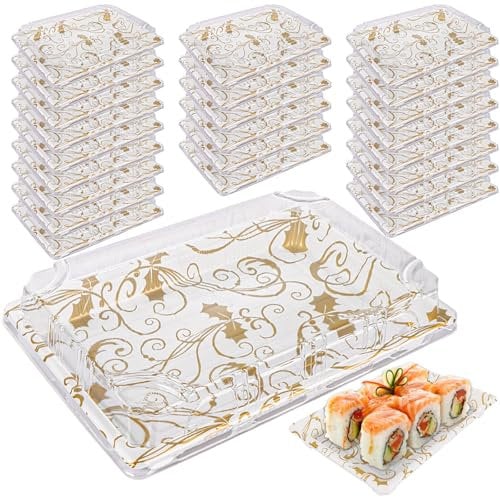WOPPLXY 25 PCS Plastic Buffet Catering Trays with Lids, 257x187x48mm Reusable Sandwich Platter Trays with Lids, Party Food Serving Catering Platter for Sushi, Cake, Sandwich