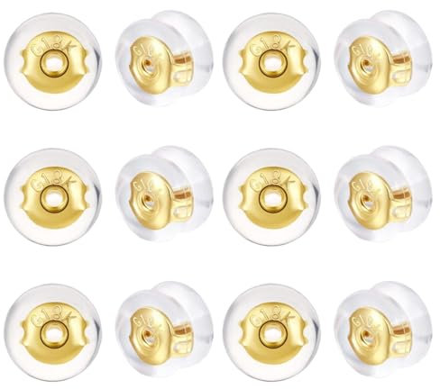 SGERUFZ 12 Pièces Fermoirs Boucles d'Oreilles Sécurisés en 18K Or Silicone Hypoallergénique pour Boucles/Oreilles Tombantes Non-Irritants (Or)
