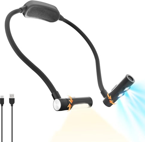 Kaulsoue Leselampe Hals, Leselampe Bett mit 3 Farben & Stufenlos Dimmbar, LED Buchlampe mit 270° Drehung des Lampenkopfes,Aufladbar Halslampe - Nackenlampe Leselicht Buchlicht für Handarbeit Lesen