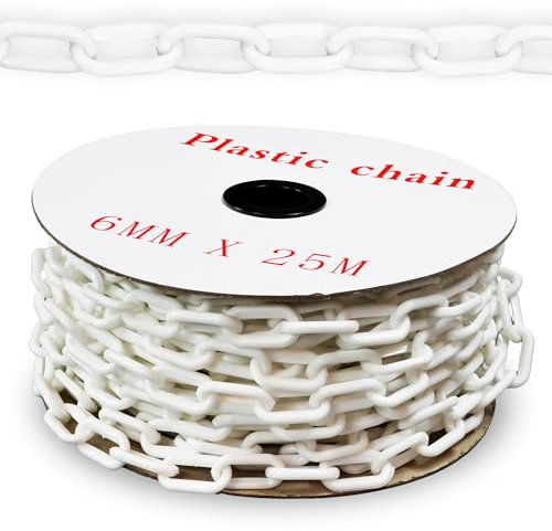 Plastic Barrier Chain - Plastic Chain for Safety Control - Barrier Fencing for Queue Management - Chain Link Fencing for Temporary Barriers - Safety Barrier with High Visibility - 25m - White