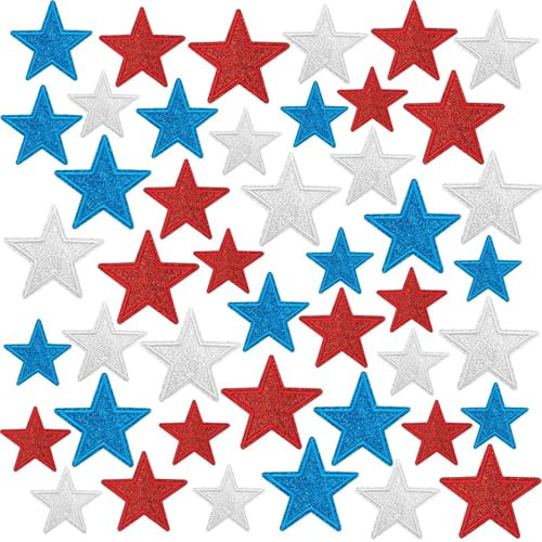 36pcs Glitter Star Iron on Patches Clothing Embroidered Colorful Shiny Star Sew on Patches Applique Repair Patch ﻿DIY Crafts for Clothing Jacket Jeans Pants Dress Backpack Hat Decorations