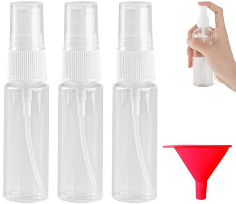 RUGLAMZHIP 10 Pcs Small Spray Bottles 25ml, Plastic Refillable Atomiser Spray Bottles, Transparent Fine Mist Sprayer Bottles for Liquids, with Funnel