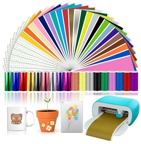 50 Stück Smart Vinyl Permanent für Cricut Joy, Smart Adhesive Vinyl Kit mit Smart Metallic Vinyl Smart Glitzer Vinyl Plotterfolie Selbstklebend Transferfolie Plotter Set für DIY Tassen Auto Dekoration