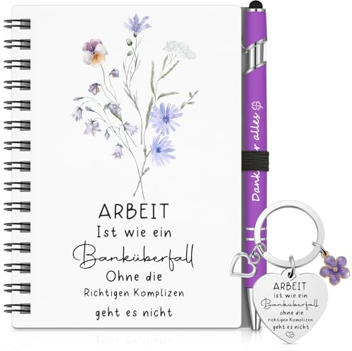 Sinmoe 3er Set Danke Geschenk für Kollegen, Arbeit ist wie ein Banküberfall | Dankeschön Geschenke Abschiedsgeschenk für Kollegen Mitarbeiter, Spiral Notizbuch Kugelschreiber mit Schlüsselanhänger