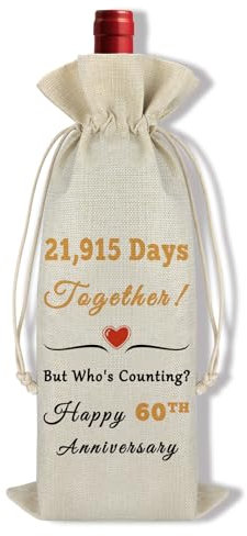 Ximalun 60th Anniversary Wine Bag Gifts for Men Women Husband Wife Friends 60 Years Wedding Anniversary Wine Bottle Bag Gifts for Couples Parents Grandparents 60th Anniversary Decorations