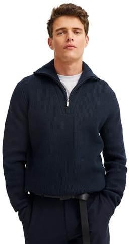 bugatti Herren Troyer 7500-85566D | Regular Fit Ripp-Struktur hoher Stehkragen kurzer Reißverschluss warm elegant casual