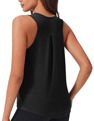 PINSPARK Damen Sport Tank Top Yoga Fitness Sporttop Ärmelloses Racerback Atmungsaktiv Sportshirt Mesh Zurück Gym Oberteile Sommer Running Tops Rundhals Tanktops Schwarz M