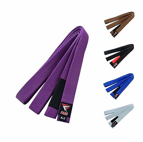 Fadi Sports Brazilian Jiu Jitsu Belt – Poly-Cotton BJJ Belt for Men & Women Durable with Ranking Stripe Sleeve for Gi Training & Competition (Purple, A4)