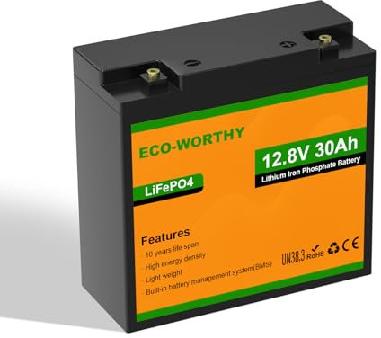 ECO-WORTHY LifePo4 Batteria al litio 12 V 30 Ah con protezione BMS da 25 A e max. 15000 cicli, per Trolling motor, sedie a rotelle elettriche, scooter elettrici, barca