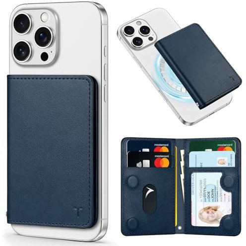 TUCCH Porte-Cartes Magnétique Fenêtre ID Transparente, 6 Cartes Portefeuille Anti-RFID pour Homme et Femme, Cuir PU pour Série iPhone 16/15/14/13/12/Plus/Pro/Pro Max, Pas pour Mini, Bleu