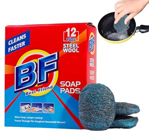 Tampon avec Savon, Lot de 12 Tampons De Savon en Laine d'acier, Éponge À Récurer en Acier Réutilisable, Tampons DeRécurage Remplis DeSavon, pour Le Nettoyage delas Vaisselle