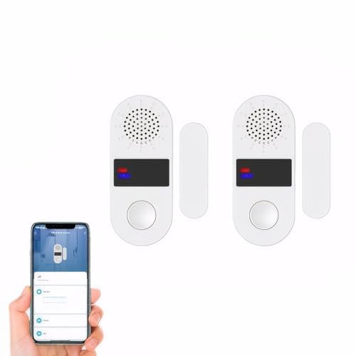 Mengshen 2 Pack Smart Door Sensor Wireless WiFi Door Window Alarm Compatible with Alexa Google Assistant Real-Time Phone Notifications 130dB Alarm Easy to Install