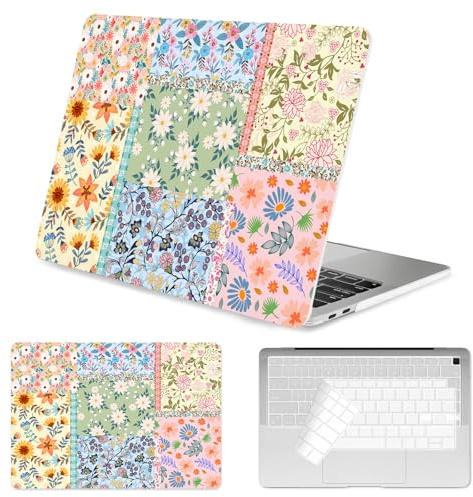 Seorsok Kompatibel mit MacBook Air 13 Zoll Hülle 2022 2021 2020-2018 Release A1932 A2179 M1 A2337 Touch ID, bunte blühende Blumen, Kunststoff-Hartschale mit Tastaturabdeckung, rosa Blumenmuster