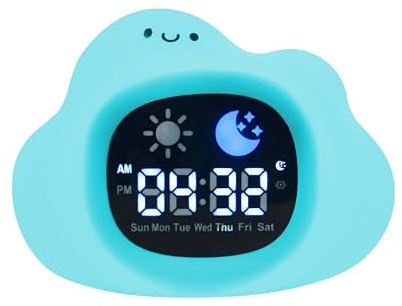 Longben Niedlicher Tierwecker mit Nachtlicht, Katze/Hund/Eule/Wolke/Bär/Dinosaurier Digitaluhr, SleepTrainer Zeituhr, Einstellbare Helligkeit, Perfekter Schlafbegleiter für Jungen Mädchen (Wolke)