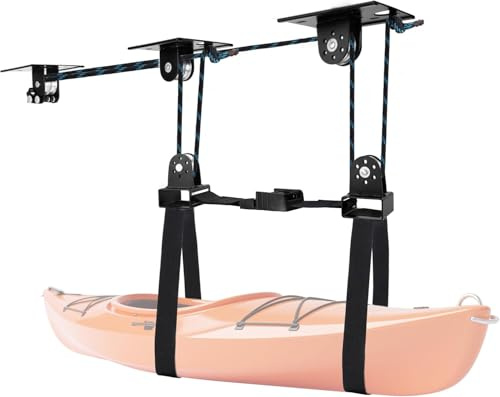 Hikeen Sistema de Polea Superior para Kayak: Sistema de Polea de Techo para Kayak y Canoa Capacidad 68KG para Almacenamiento de Kayak, Elevador de Almacenamiento en Garaje como Soporte para Bicicleta