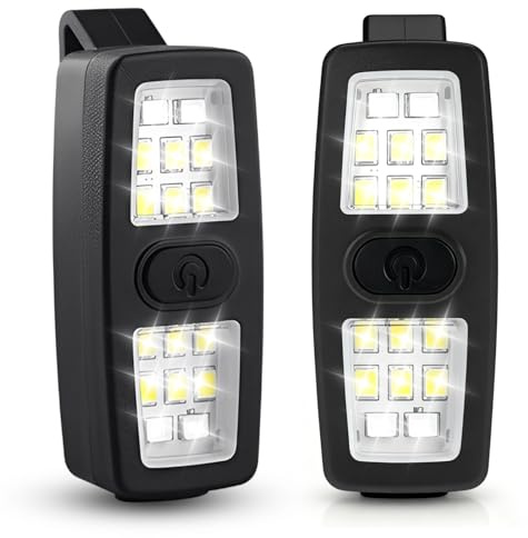 XJJAUGKLY 2 Stück Lauflicht USB-C Wiederaufladbar, 7 Beleuchtungsmodi, Upgrade 2-in-1 Lauflampe Joggen, IPX6 Wasserdichte LED Clip Lampe für Abendspaziergang Joggen, Arbeiten, Camping (Schwarz)