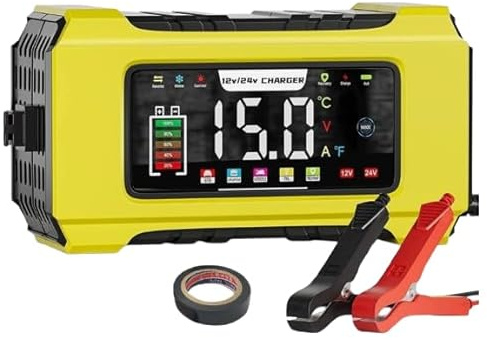 15A Smart Car Battery Charger 12V/24V Automatic with LCD Display & Pulse Repair Charging, Advanced Multi-Protection for Lead-Acid (AGM/Gel/SLA) & LiFePO4 Batteries, Car, SUV & Marine Trickle Charge