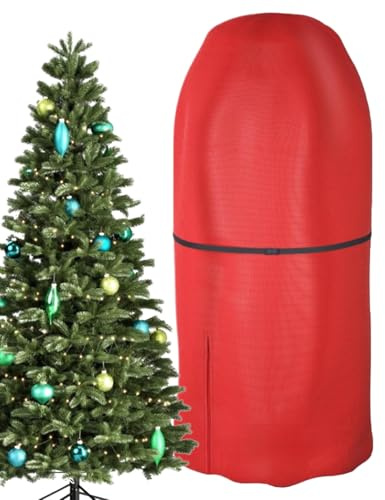 Upright Christmas Tree Storage Cover 4ft, Waterproof Dustproof Upright Christmas Tree Storage Bag with Adjustable Straps, Zipper & Drawstring for Assembled Artificial Trees with Ornaments