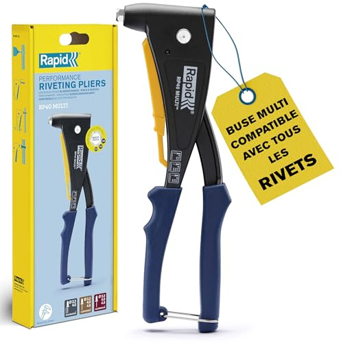 Rapid RP40 Multi Blindnietzange mit Messsystem, 3,2–4,8 mm | Für 3,2-4,8 mm Aluminiumnieten; Universalmundstück ohne Düsenwechsel; integrierter Messschieber; Softgrip-Griff