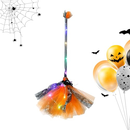 Escoba de LED – Accesorio de disfraz de Halloween luminoso, accesorios de cosplay de mano de PVC para niñas, adolescentes y adultos, escoba luminosa realista para, escenarios, casa