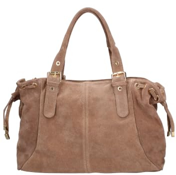Gave Lux Umhängetasche aus Wildleder für Damen, weicher Shopper mit Kordelzug, hergestellt in Italien, 41x28,5x20 cm, GLX22011023FBG, Taupe, Taglia unica