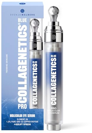BLUE COLLAGENETICS® PRO Augenserum – 1,2% GHK-Cu Kupferpeptid & Niacinamid | Sofort Lift- & Kühl-Effekt | Anti-Puff, Blur & Glow | Veganes Molecular Eye Serum mit Crystal-Applikator