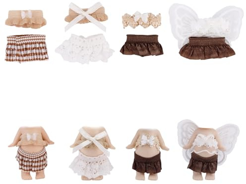 4 Conjuntos Ropa de Muñeca 7,5-8cm, Traje Coleccionista de Juguete con Tops & Faldas Vestimenta para Muñeca para Exhibición y Decoración (Marrón, Blanco)