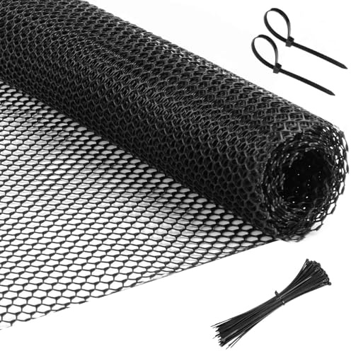 Chicken Wire Mesh Roll, 40 cm x 3.0 m Plastic Mesh Fencing (Black) | with 50 pcs Cable Ties, Poultry Breeding Netting for Garden Balcony Yard Temporary Fencing