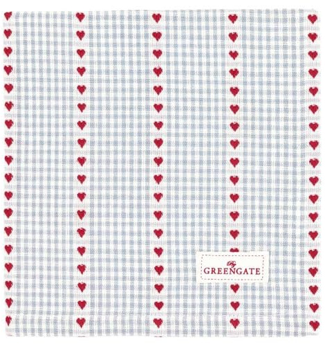 Greengate Stoffserviette BEA Grau mit roten Herzen 40x40 Serviette