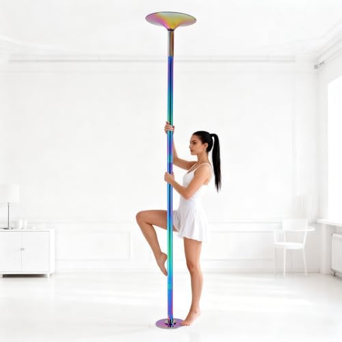 Pole Dance Barre de danse d'intérieur réglable en hauteur 223 à 274 cm Barre de gymnastique d'intérieur pour la maison Diamètre 45 mm statique et rotative Montage sans perçage Finition arc-en-ciel