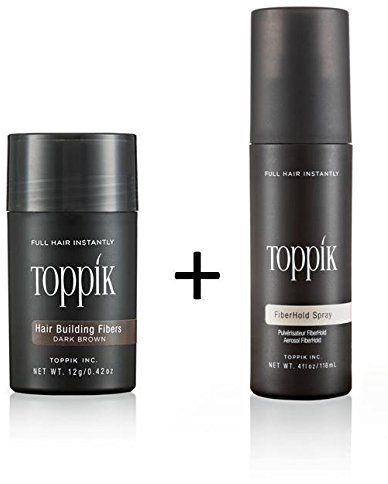 TOPPIK SET 12 g. Haarfasern + Fixier Spray 118ml. Haarverdichtung Streuhaar, Farbton:Dunkelbraun (Dark Brown)