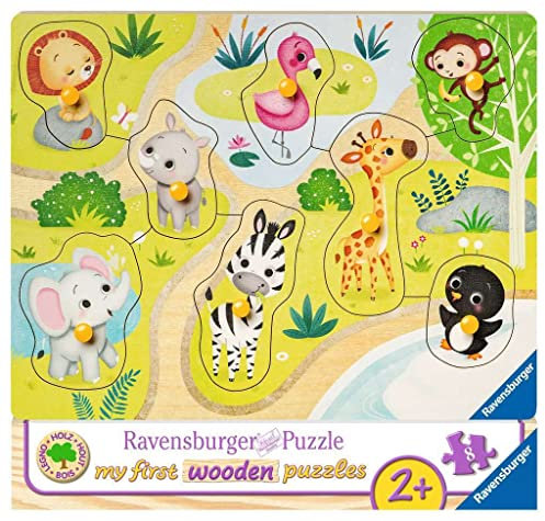 Ravensburger Kinderpuzzle - 03687 Unterwegs im Zoo - My First Wooden Puzzle mit 10 Teilen - Puzzle für Kinder ab 2 Jahren - Holzpuzzle
