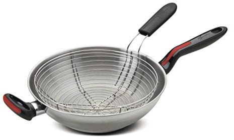Lagostina Linea Rossa Wok à induction avec panier à frire en acier inoxydable 18/10 Argenté 28 cm