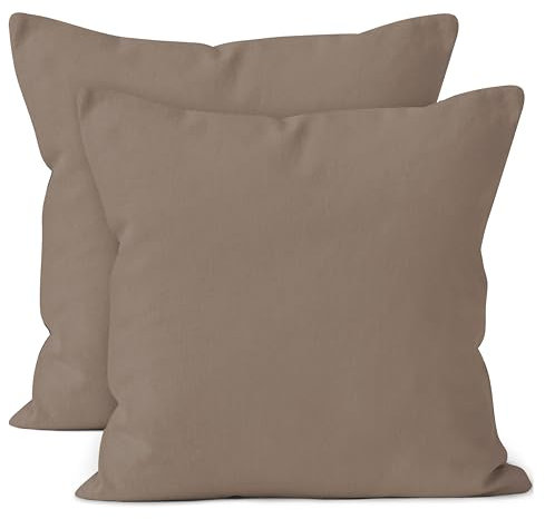 Encasa XO Baumwoll-Kissenbezüge, 2er-Set I 16x16 in (40x40 cm) - Beige I kein Einsatz I einfach Kissenbezüge I Maschinenwaschbar | Nur Innen benutzen