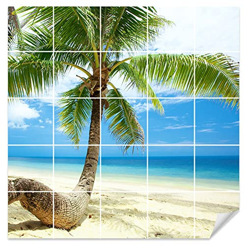 GRAZDesign Fliesenaufkleber Bad Wandfliesen selbstklebend, Strand & Palme Klebefliesen - Bild: 110x110cm (BxH)