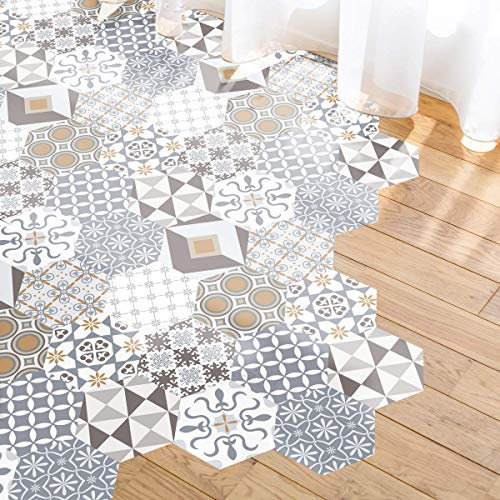 Ambiance Adesivo pavimento piastrelle di cemento azulejos con laminato di protezione in plastica, piastrelle esagonali, resistente all'acqua, 40 x 90 cm