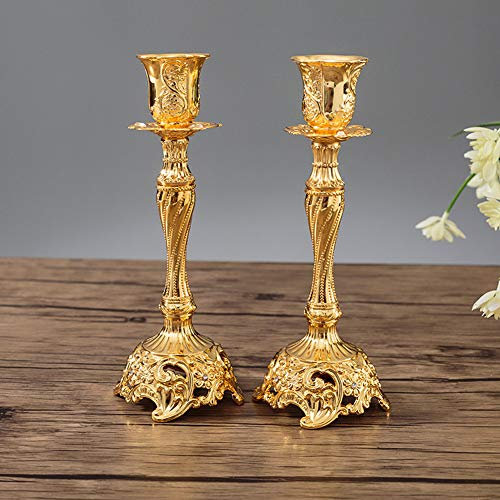 Sziqiqi 2er Set Kerzenständer Kerzenhalter Kerzenleuchter in Gold für schabbat Kerzen, Metall Deko Kerzenständer, Vintage Kerzen Ständer Tischdeko für Hochzeit Wohnzimmer Tabelle Schabbat, Gold