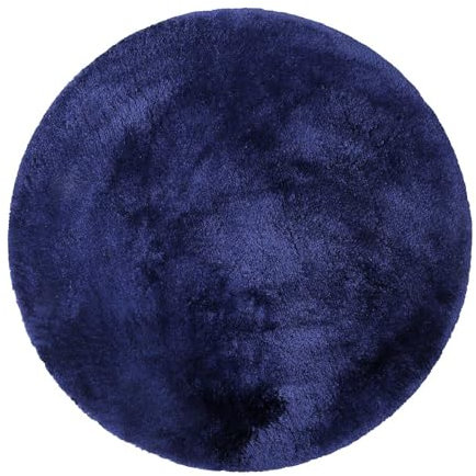 Homie Living Badteppich, Badematte kuscheliger Flauschiger weicher Flor l rutschfest und Waschbar Porto Azzurro (90 cm rund, Dunkel Blau)