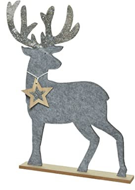 Kaemingk großer dekorativer Deko-Hirsch Hirschfigur als Silhouette aus grauem Filz und etwas Glitzer (groß)