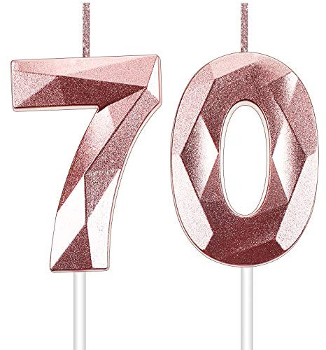 2 Pieces Birthday Number Candles 3D Diamond Shape Cake Candles Number Cake Topper Decoration for Birthday Wedding Anniversary Graduation Party (Number 70)